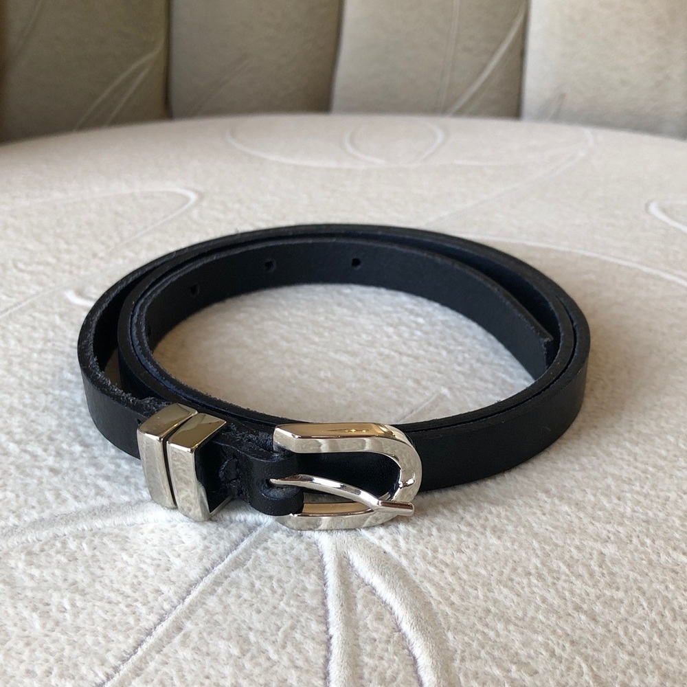 2 Danier Skinny Leather Belts - Black & Brown - S